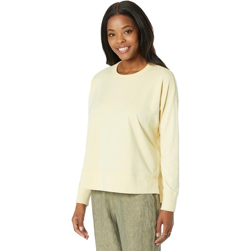  Eileen Fisher Crew Neck Top with High-Low Hem in Organic Cotton Stretch Jersey