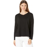 Eileen Fisher V-Neck Long Sleeve Box Top in Stretch Jersey Knit