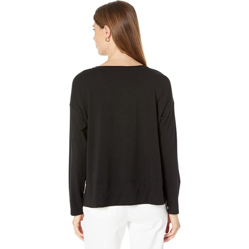  Eileen Fisher V-Neck Long Sleeve Box Top in Stretch Jersey Knit