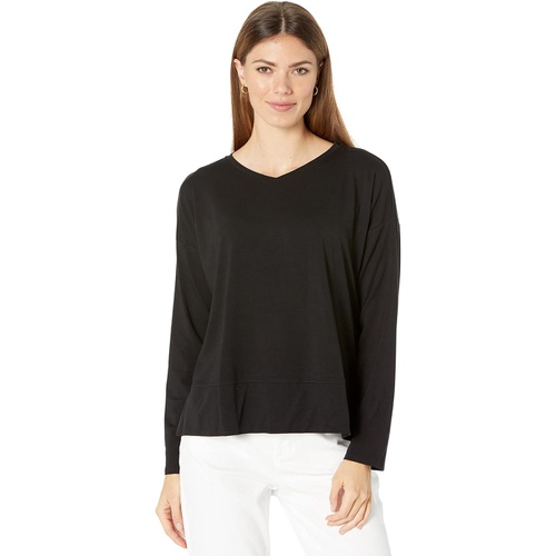  Eileen Fisher V-Neck Long Sleeve Box Top in Stretch Jersey Knit