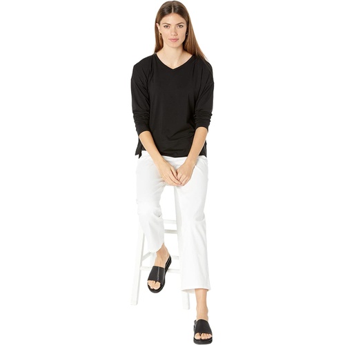  Eileen Fisher V-Neck Long Sleeve Box Top in Stretch Jersey Knit