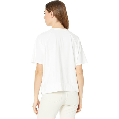  Eileen Fisher Crew Neck Elbow Raglan Sleeve Top in Organic Cotton Stretch Jersey