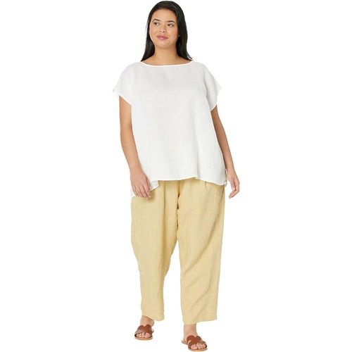  Eileen Fisher Bateau Neck Gathered Boxy Top in Organic Handkerchief Linen