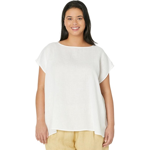  Eileen Fisher Bateau Neck Gathered Boxy Top in Organic Handkerchief Linen