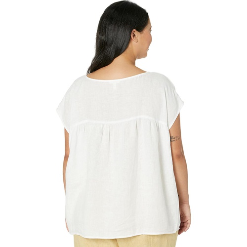  Eileen Fisher Bateau Neck Gathered Boxy Top in Organic Handkerchief Linen