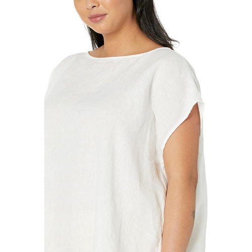  Eileen Fisher Bateau Neck Gathered Boxy Top in Organic Handkerchief Linen