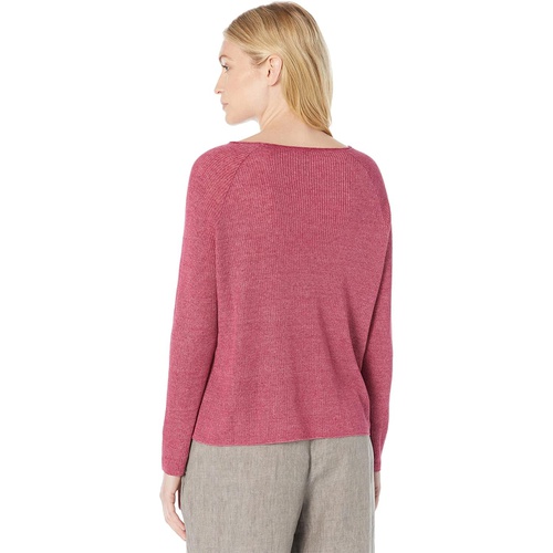  Eileen Fisher Raglan Sleeve Pullover in Organic Linen Delave Rib