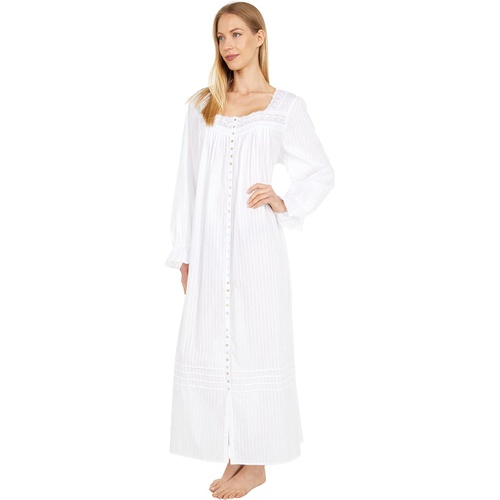  Eileen West Cotton Dobby Stripe Woven 3/4 Sleeve Long Button Front Robe