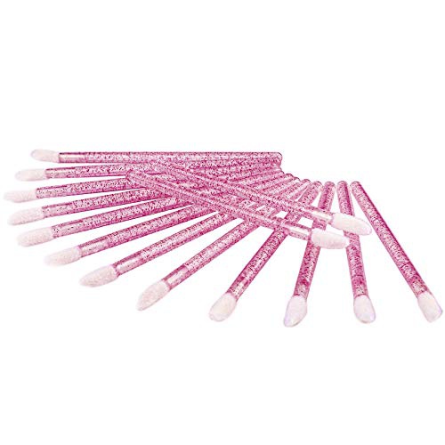  Elcoho 200 Pieces Glitter Crystal Lip Brush Disposable Lip Brushes Lip Gloss Applicators with Plastic Round Box Makeup Tool Kits (Purple)