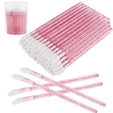 Elcoho 200 Pieces Glitter Crystal Lip Brush Disposable Lip Brushes Lip Gloss Applicators with Plastic Round Box Makeup Tool Kits (Hot Pink)