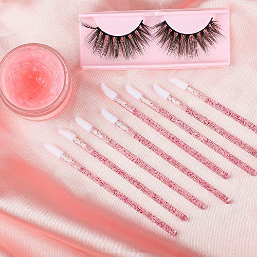  Elcoho 200 Pieces Glitter Crystal Lip Brush Disposable Lip Brushes Lip Gloss Applicators with Plastic Round Box Makeup Tool Kits (Hot Pink)