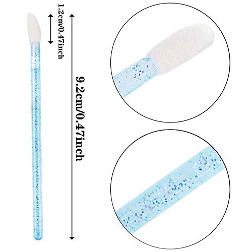  Elcoho 200 Pieces Glitter Crystal Lip Brush Disposable Lip Brushes Lip Gloss Applicators with Plastic Round Box Makeup Tool Kits (Blue)