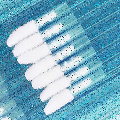  Elcoho 200 Pieces Glitter Crystal Lip Brush Disposable Lip Brushes Lip Gloss Applicators with Plastic Round Box Makeup Tool Kits (Blue)