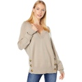 Elliott Lauren Cozy Yarn V-Neck Sweater wu002F Side Seam Button Details