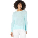 Elliott Lauren Glazed Yarn Cuffed Scoop Neck Sweater with Side Slits