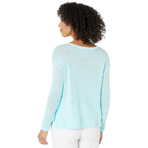  Elliott Lauren Glazed Yarn Cuffed Scoop Neck Sweater with Side Slits