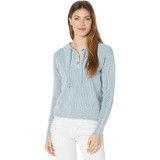 Elliott Lauren Bleached Knit Hooded Sweater with Button Placket Detail