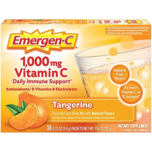  Emergen-C 1000mg Vitamin C Powder, with Antioxidants, B Vitamins and Electrolytes, Vitamin C Supplements for Immune Support, Caffeine Free Fizzy Drink Mix, Tangerine Flavor - 30 Co