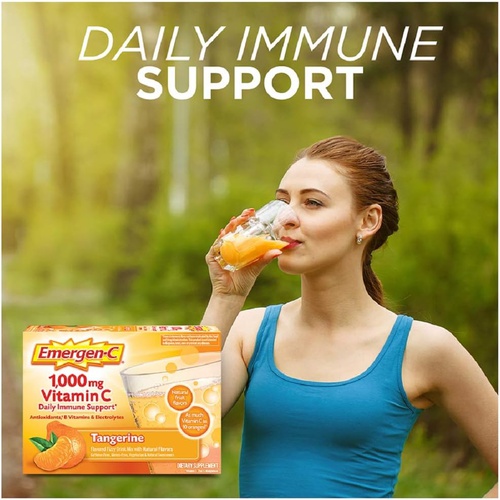  Emergen-C 1000mg Vitamin C Powder, with Antioxidants, B Vitamins and Electrolytes, Vitamin C Supplements for Immune Support, Caffeine Free Fizzy Drink Mix, Tangerine Flavor - 30 Co