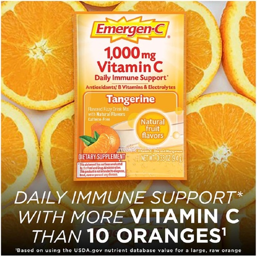  Emergen-C 1000mg Vitamin C Powder, with Antioxidants, B Vitamins and Electrolytes, Vitamin C Supplements for Immune Support, Caffeine Free Fizzy Drink Mix, Tangerine Flavor - 30 Co