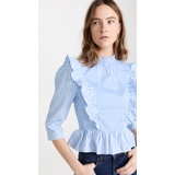 English Factory Gingham Check & Stripe Mixed Blouse