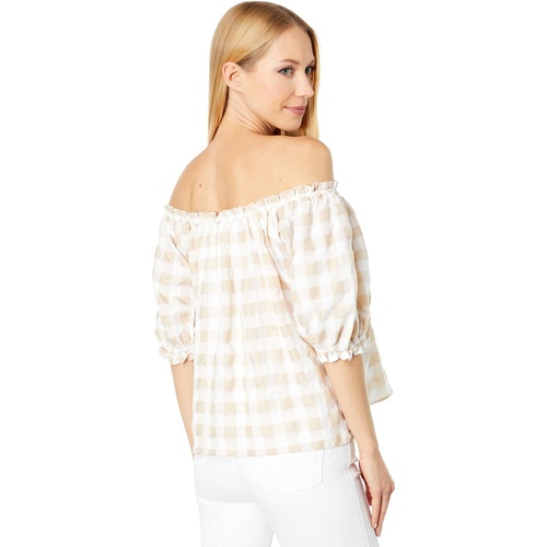  English Factory Gingham Top with Short Puff Sleeves