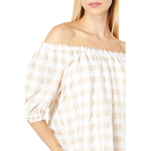  English Factory Gingham Top with Short Puff Sleeves