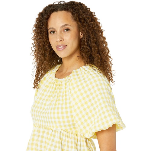  English Factory Textured Gingham Puff Babydoll Blouse