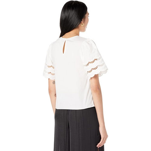  English Factory Mixed Media Lace Trim Knit Top
