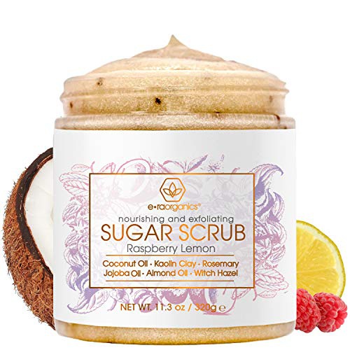  Era Organics Sugar Scrub Body Exfoliator - Spa Quality Sulfate Free Body Scrub with Food Grade Ingredients to Nourish, Moisturize & Rejuvenate Dull Dry Skin - No Harsh Chemicals, P