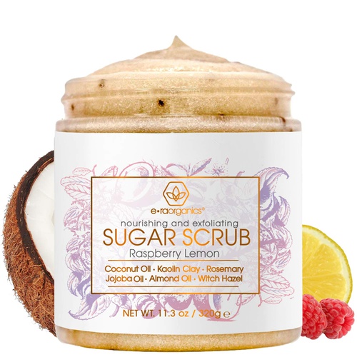  Era Organics Sugar Scrub Body Exfoliator - Spa Quality Sulfate Free Body Scrub with Food Grade Ingredients to Nourish, Moisturize & Rejuvenate Dull Dry Skin - No Harsh Chemicals, P