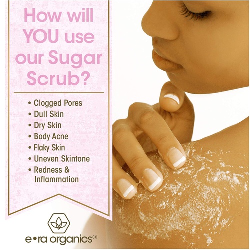  Era Organics Sugar Scrub Body Exfoliator - Spa Quality Sulfate Free Body Scrub with Food Grade Ingredients to Nourish, Moisturize & Rejuvenate Dull Dry Skin - No Harsh Chemicals, P