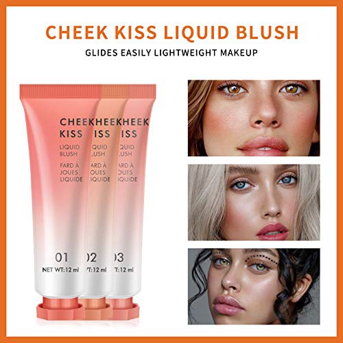  【3 Pack】 Erinde Cheek Kiss Liquid Blush Makeup Lightweight, Breathable Feel, Sheer Flush Of Color, Natural-Looking, Dewy Finish Liquid Blusher Cheek Colorr,Valentines Day Gift for