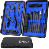 Manicure Set, ESARORA 18 In 1 Stainless Steel Professional Pedicure Kit Nail Scissors Grooming Kit with Black Leather Travel Case