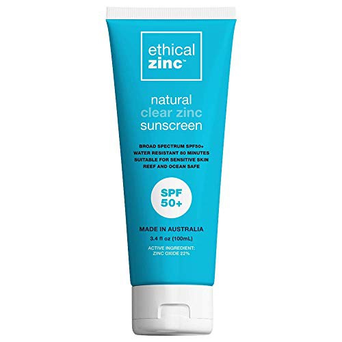  Ethical Zinc SPF 50+ Natural Mineral Zinc Sunscreen Sensitive, Reef Safe, Dries Clear - Australian Made Water Resistant Broad Spectrum Suitable for Kids Face and Body