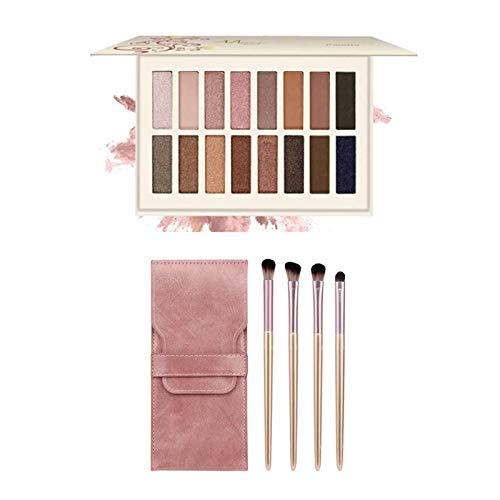  Evpct Eyeshadow Makeup Palette with Eye Shadow Brush Set, 16 Colors Matte Shimmer Professional Nudes Warm Natural Bronze Neutral Smoky Cosmetic Long Lasting Waterproof for Makeup Artist,