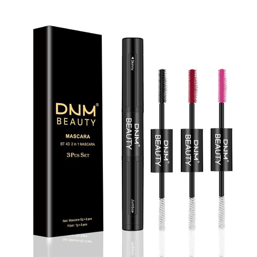  Evpct 4D Silk Fiber Lash Mascara & Fiber 2-in-1 Double-End Black Red Pink Mascara Volume Set(3-Pack),for Thickening and Lengthening, Waterproof Smudge-Proof Hypoallergenic - Thicker and