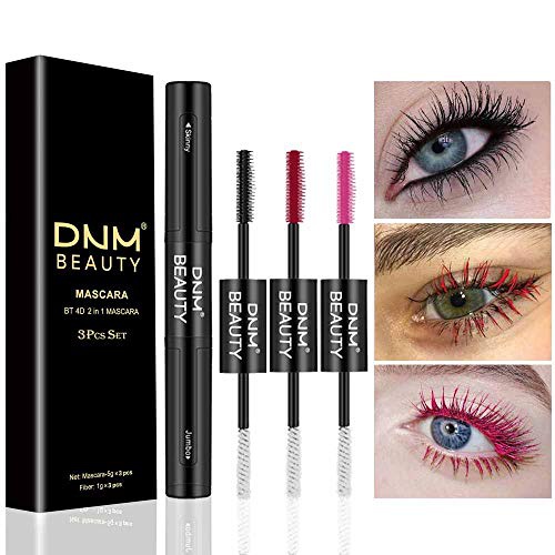  Evpct 4D Silk Fiber Lash Mascara & Fiber 2-in-1 Double-End Black Red Pink Mascara Volume Set(3-Pack),for Thickening and Lengthening, Waterproof Smudge-Proof Hypoallergenic - Thicker and