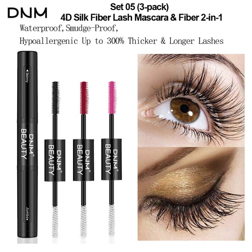  Evpct 4D Silk Fiber Lash Mascara & Fiber 2-in-1 Double-End Black Red Pink Mascara Volume Set(3-Pack),for Thickening and Lengthening, Waterproof Smudge-Proof Hypoallergenic - Thicker and