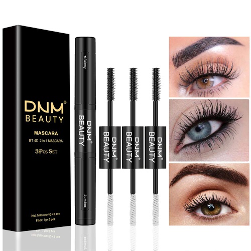  Evpct 4D Silk Fiber Lash Mascara & Fiber 2-in-1 Double-End Black Red Pink Mascara Volume Set(3-Pack),for Thickening and Lengthening, Waterproof Smudge-Proof Hypoallergenic - Thicker and