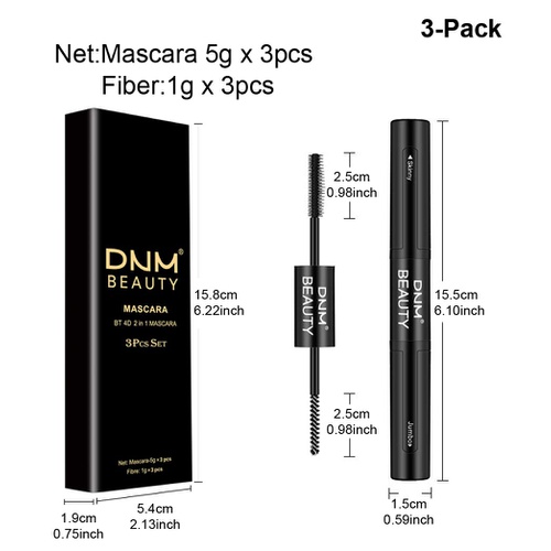  Evpct 4D Silk Fiber Lash Mascara & Fiber 2-in-1 Double-End Black Red Pink Mascara Volume Set(3-Pack),for Thickening and Lengthening, Waterproof Smudge-Proof Hypoallergenic - Thicker and