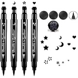 Evpct 4 in 1 Flowers Heart Moon Star Shapes Face Stamps Eyeliner Set,Double-sided Liquid Stamp Eyeliner Pen Set, Black Eyeliner Sets for Women Waterproof Extremely Slim Gel Felt Tip High