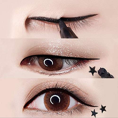  Evpct 4 in 1 Flowers Heart Moon Star Shapes Face Stamps Eyeliner Set,Double-sided Liquid Stamp Eyeliner Pen Set, Black Eyeliner Sets for Women Waterproof Extremely Slim Gel Felt Tip High