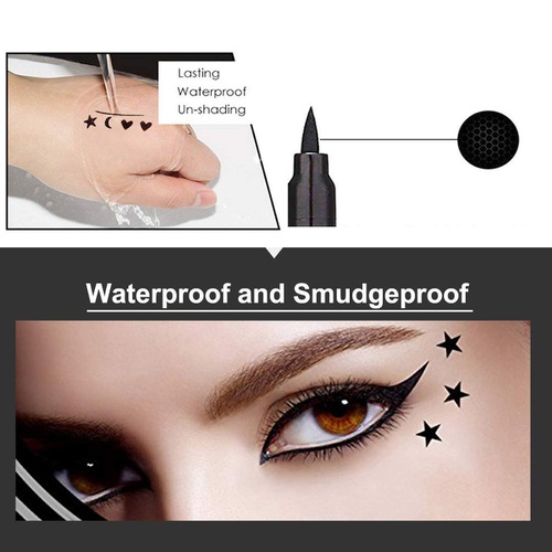  Evpct 4 in 1 Flowers Heart Moon Star Shapes Face Stamps Eyeliner Set,Double-sided Liquid Stamp Eyeliner Pen Set, Black Eyeliner Sets for Women Waterproof Extremely Slim Gel Felt Tip High