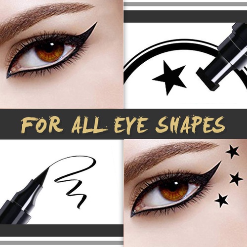  Evpct 4 in 1 Flowers Heart Moon Star Shapes Face Stamps Eyeliner Set,Double-sided Liquid Stamp Eyeliner Pen Set, Black Eyeliner Sets for Women Waterproof Extremely Slim Gel Felt Tip High