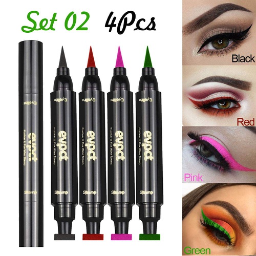  Evpct 4 in 1 Flowers Heart Moon Star Shapes Face Stamps Eyeliner Set,Double-sided Liquid Stamp Eyeliner Pen Set, Black Eyeliner Sets for Women Waterproof Extremely Slim Gel Felt Tip High