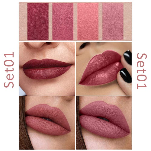  Evpct Matte Cigarette Lipstick Pack Set Mini Listick Kit, 4 Colors Matte Metallic Non-stick cup Velvet Lipstick,Long Lasting Waterproof Easy To Color Cute Tube Women Make up Cosmetic Lip