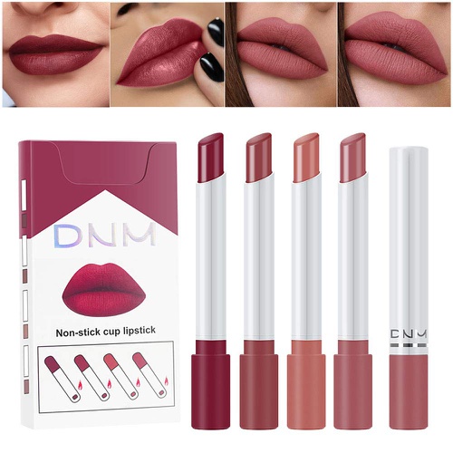  Evpct Matte Cigarette Lipstick Pack Set Mini Listick Kit, 4 Colors Matte Metallic Non-stick cup Velvet Lipstick,Long Lasting Waterproof Easy To Color Cute Tube Women Make up Cosmetic Lip