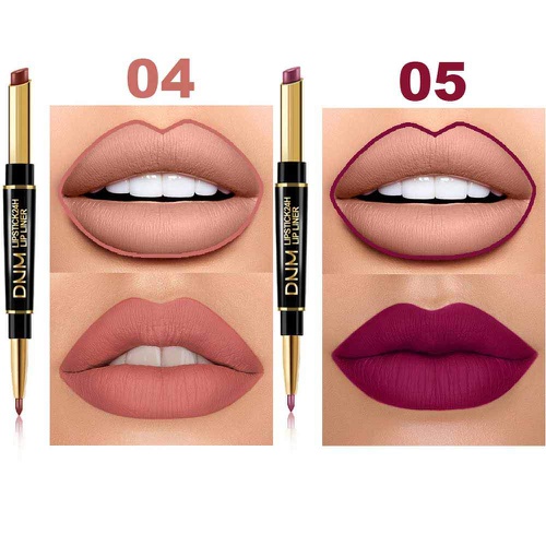  Evpct 6Pcs/Set Lip Liner and Lipstick Set Kit, Double Color Head Matte Lipstick 24H & Lip Liner 2 in 1 Set Waterproof Long Lasting Lipstick 24 All Day Mini Lipstick Gift Set Dark Red Mat