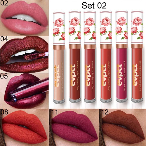  Evpct 6Pcs/Set Lip Liner and Lipstick Set Kit, Double Color Head Matte Lipstick 24H & Lip Liner 2 in 1 Set Waterproof Long Lasting Lipstick 24 All Day Mini Lipstick Gift Set Dark Red Mat